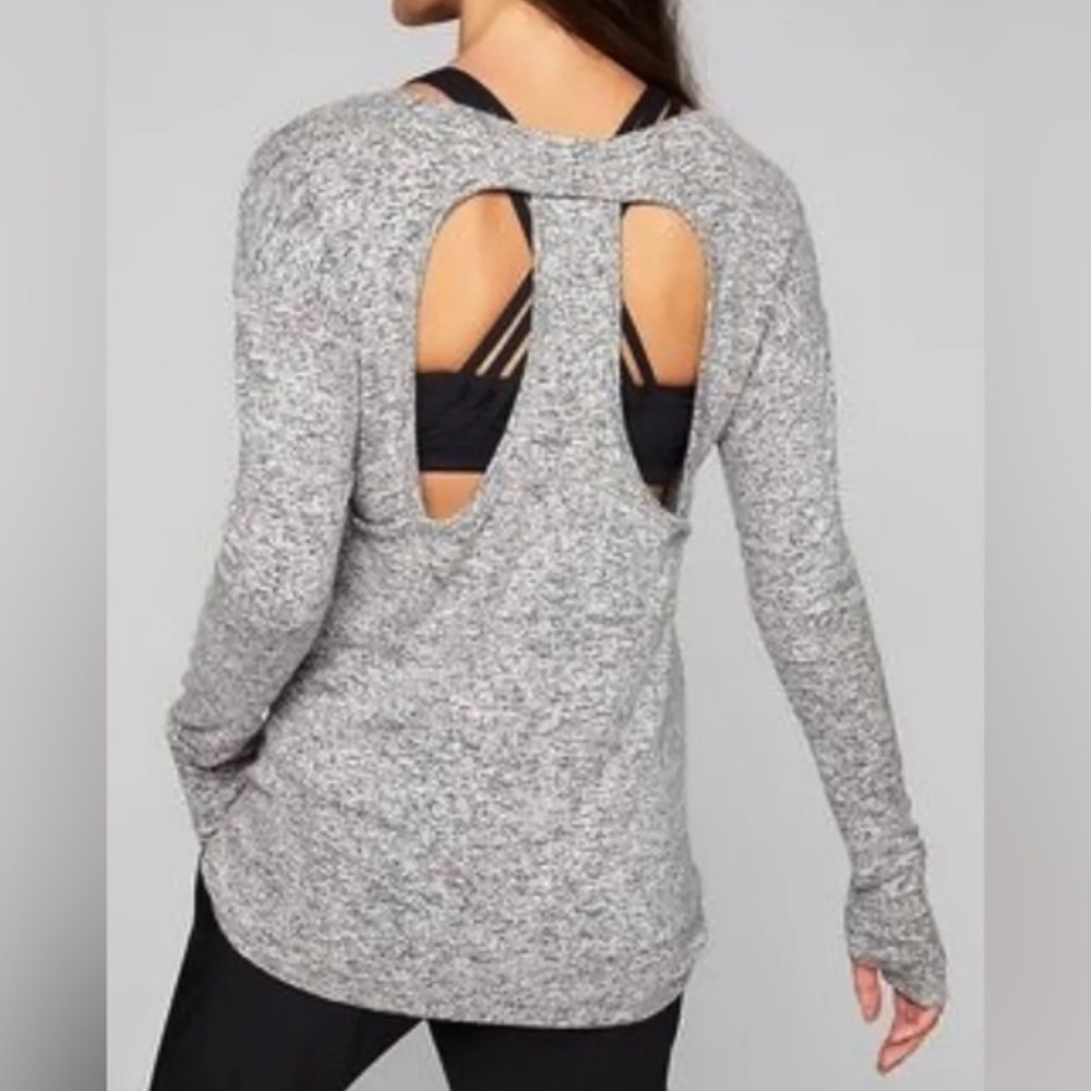 Athleta Heather Gray Luxe Cutout Pose Long Sleeve Top